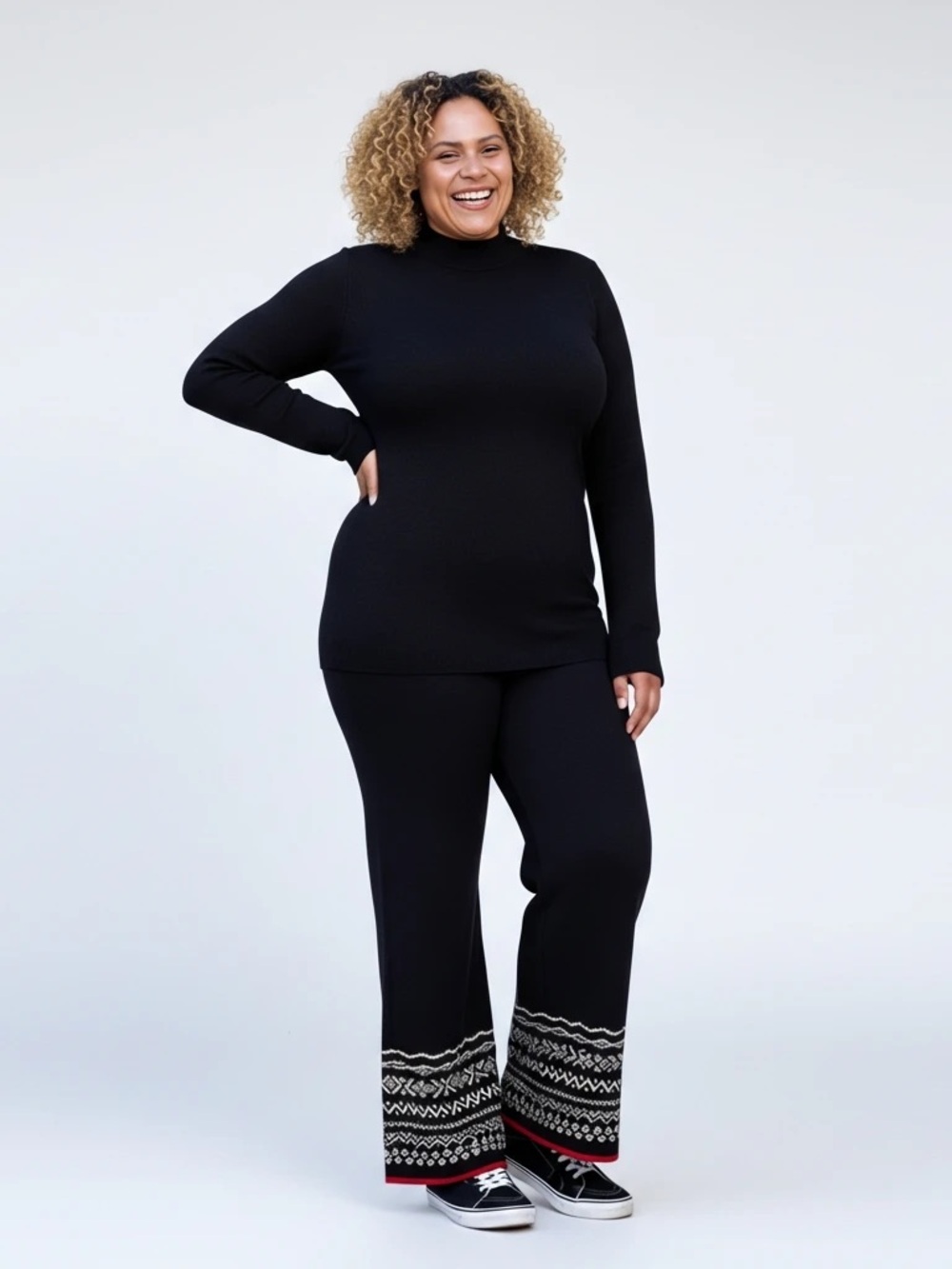 Lou & Grey Black Fair Isle Wide-Leg Sweater Pants Women’s Large